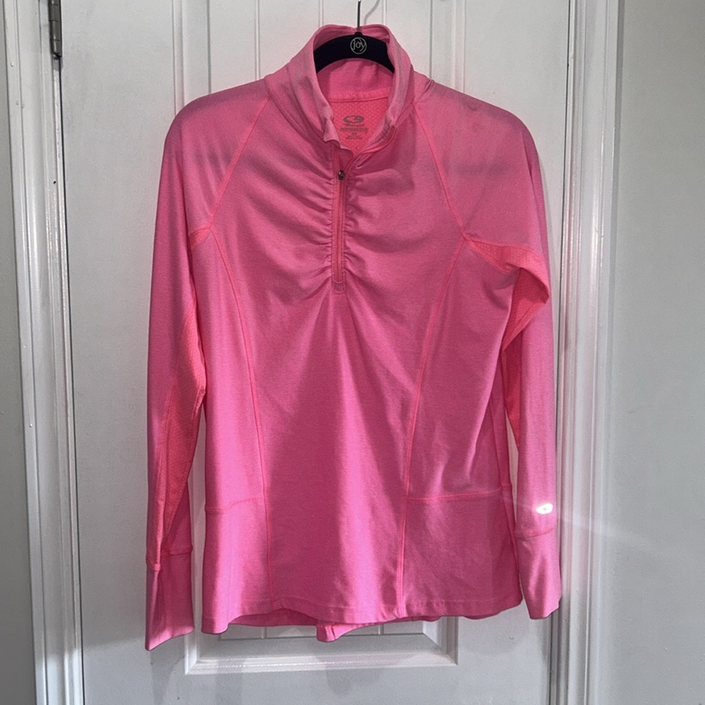 Champion Hot Pink 1/4 zip long sleeve pullover with thumb holes and back pocket